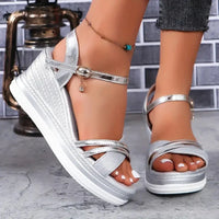 Dourena™ Plateau-Keilsandalen Mit Gekreuzten Riemen in Silber