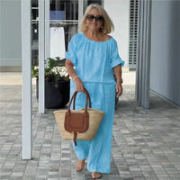 Celiane™-Set aus Baumwoll-Leinen mit Lockerer Passform in Blau