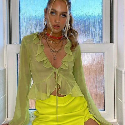 Aricia® | Damen-Crop-Top mit Rüschen und Spitze