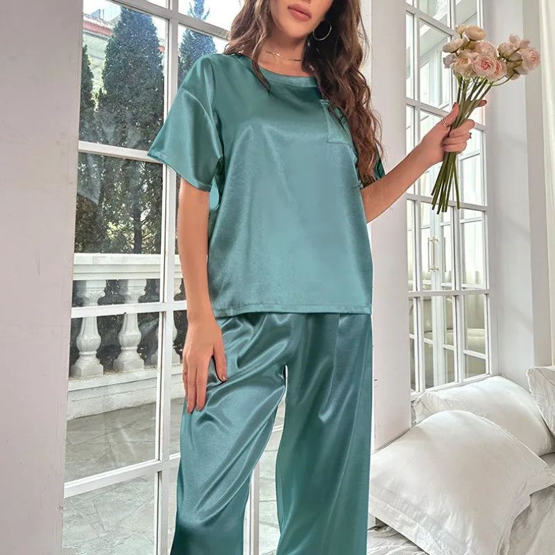Oona- Kurzärmeliger Top- und Lange Hosen-Set für Damen