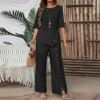 Celinor™ Set Mit Fließender Bluse und Marlenehose in Schwarz