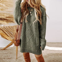 Langer Oversize-Pullover Bellmont™ aus Handgestricktem Garn in Grün