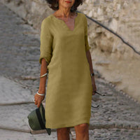 V-Ausschnitt Kleid für Frauen | Midi in Khaki