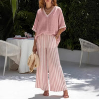 Callenne™-Set aus Baumwoll-Leinen mit Elegantem Kontrast in Pink