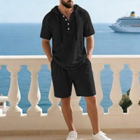 Portofino Coast™ Set Aus Baumwoll-Leinen Mit Moderner Kapuzenshirt in Schwarz