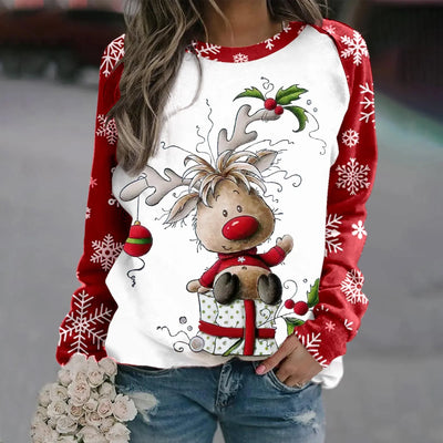 Romina - Warmer Pullover mit Rundhalsausschnitt und 3D Gedrucktem Weihnachts-Rentier für Frauen