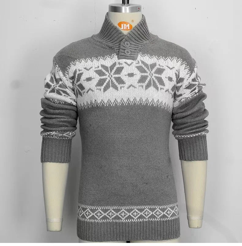 Gifer - Warmer Jacquard-Pullover mit Rundhalsausschnitt und weihnachtlichem Schneeflocken-Print für Männer