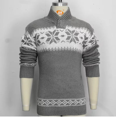 Gifer - Warmer Jacquard-Pullover mit Rundhalsausschnitt und weihnachtlichem Schneeflocken-Print für Männer