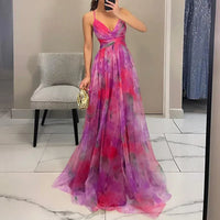 Lange Blumenmuster Kleid mit Verstellbaren Trägern für Frauen | Ideal für Sommer und Besondere Anlässe in Rosa