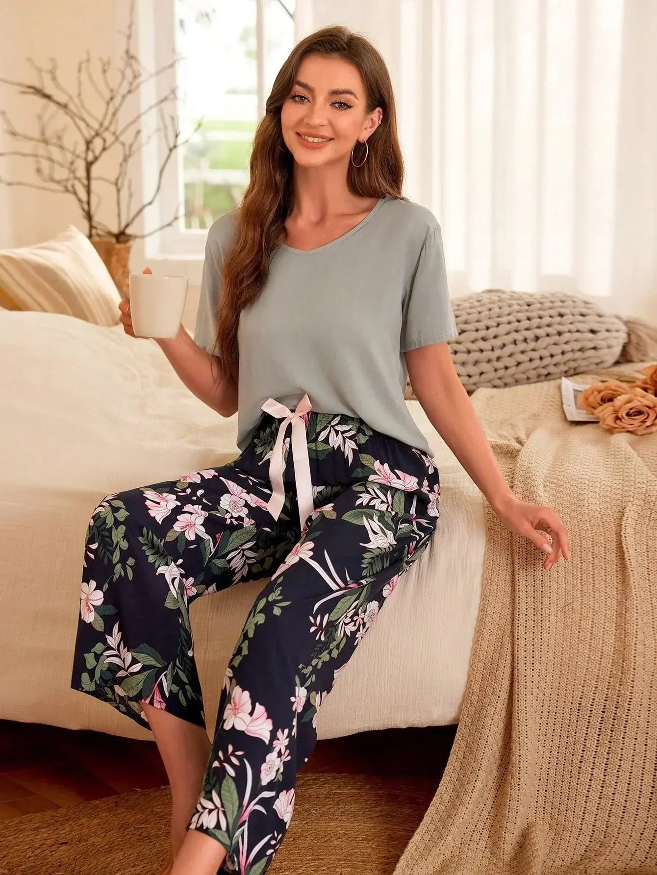 Embe- Sommer Lounge-Set mit Kurzem Oberteil und Langer Hose für Damen