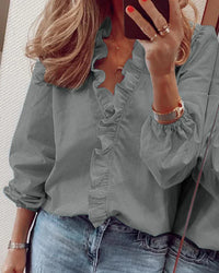 Katharina | Damen Elegante Wickelbluse Mit Rüschenbesatz in Grau