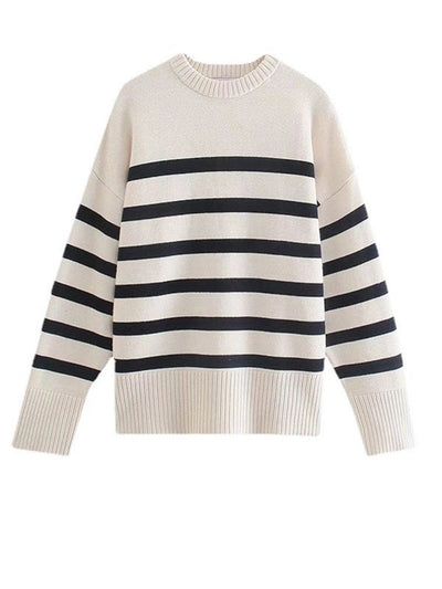 Stilvoller weißer Pullover mit Streifen für Damen | Ideal für den Winter