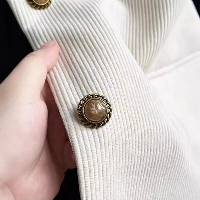 Kolija - Übergroße Cord-Anzugsjacke mit Einreihiger Brust und Goldenem Knopfverschluss für Frauen