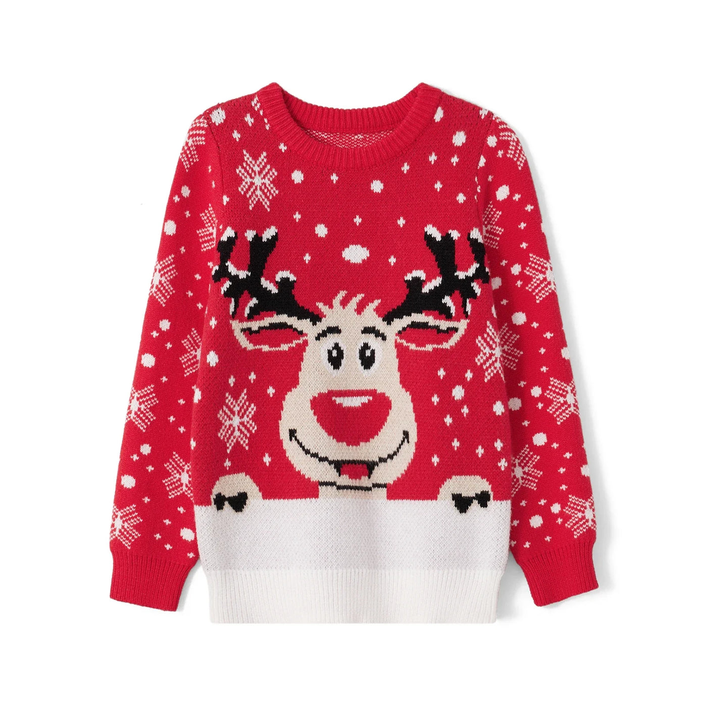Rudi - Strickpullover mit Rundhalsausschnitt und weihnachtlichem Rentier-Print für Männer und Frauen