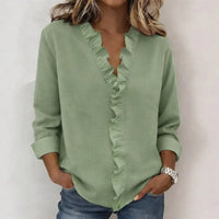 Sorelle™ Bluse mit Vertikalem Rüschendetail und Zeitlosem Stil in Hellgrün