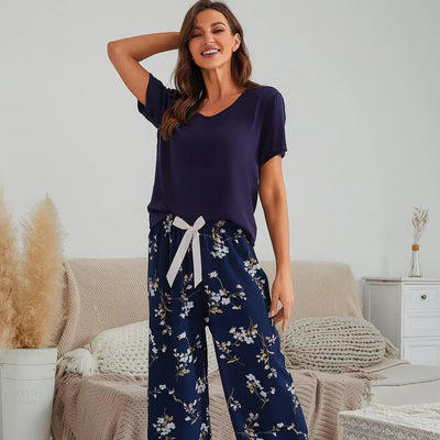 Embe- Sommer Lounge-Set mit Kurzem Oberteil und Langer Hose für Damen