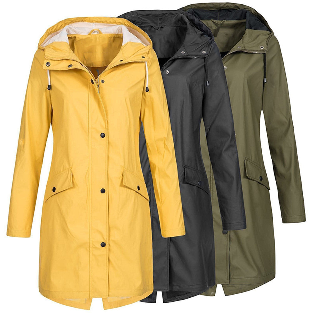 Stylische Regenjacke mit Knopfleiste und Reissverschluss sowie Kapuze für Damen | Ideal für den Winter