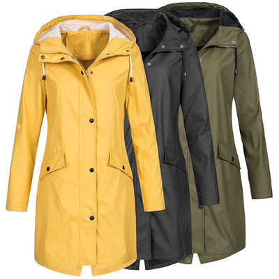 Stylische Regenjacke mit Knopfleiste und Reissverschluss sowie Kapuze für Damen | Ideal für den Winter
