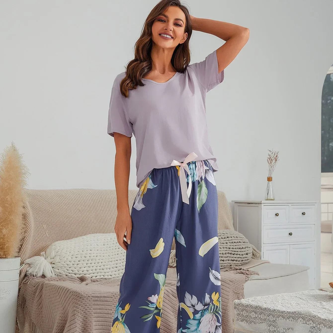 Embe- Sommer Lounge-Set mit Kurzem Oberteil und Langer Hose für Damen