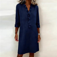 Calyra™-Kleid mit Rüschen am Ausschnitt und Eleganter Passform in Blau