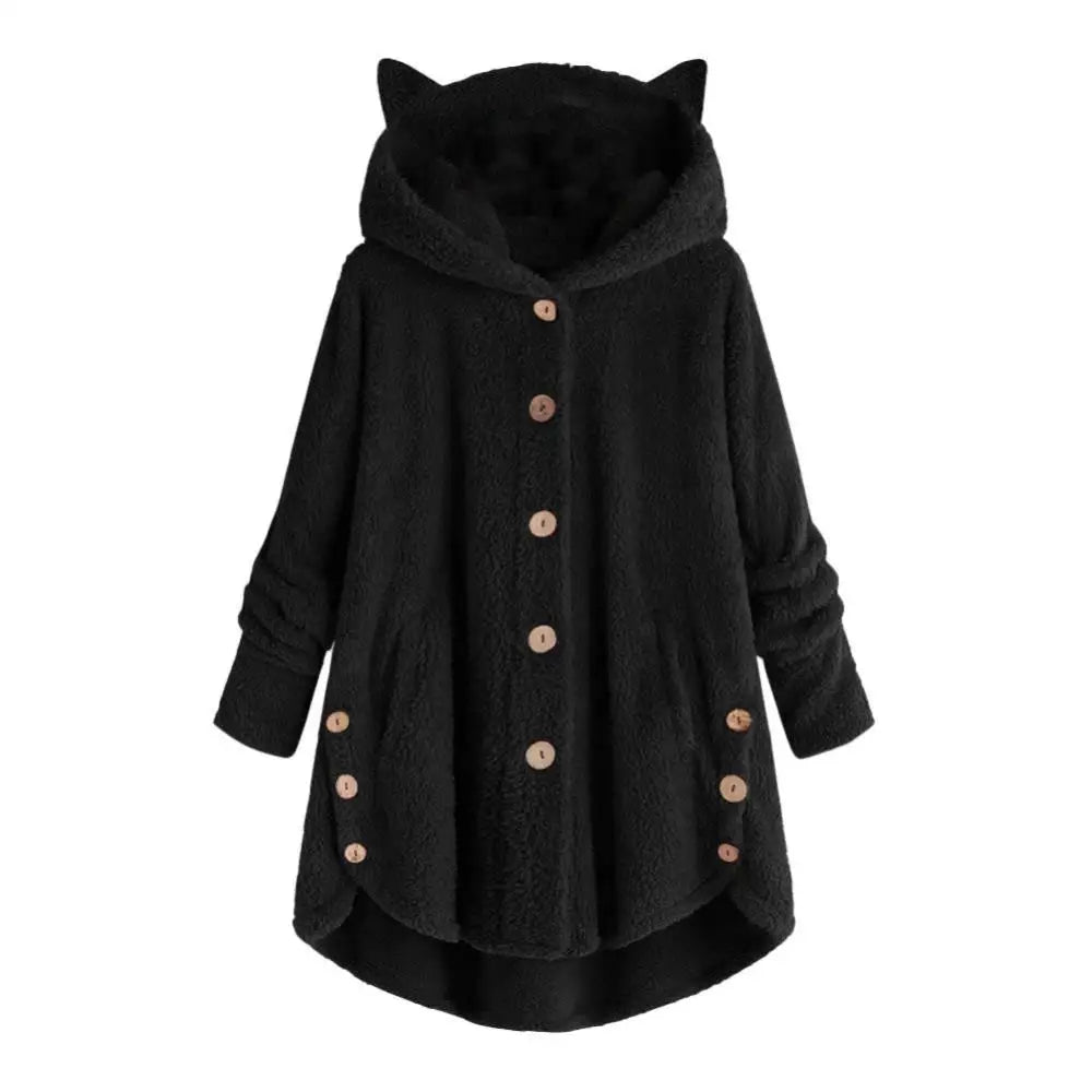 Stilvoller Sherpa-Hoodie mit Katzenohren-Kapuze für Damen | Ideal für den Winter