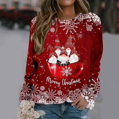 Zorana - Warmer Pullover mit Rundhalsausschnitt und Frohe Weihnachten Druck für Frauen