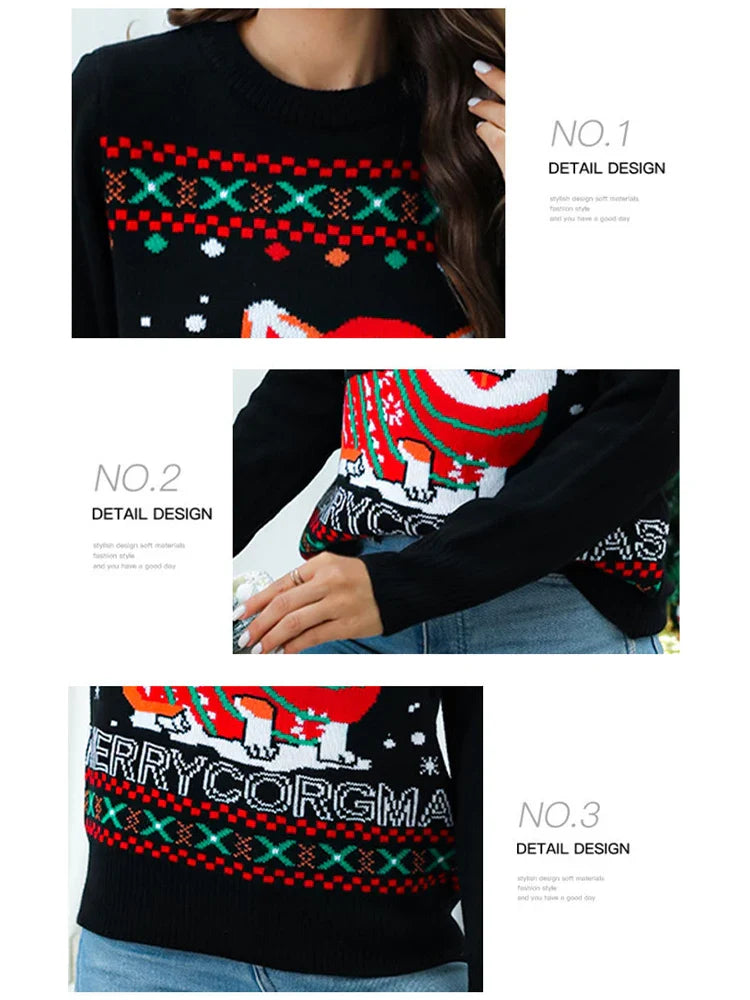 Nancy - Warmer Pullover mit Rundhalsausschnitt und weihnachtlichem Corgi Hundeaufdruck für Frauen