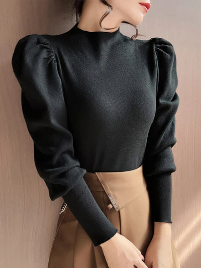 Rundhalsausschnitt Puff Long Sleeve Bluse für Damen