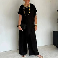 Aurenya™ Set Mit Asymmetrischer Tunika und Fließender Pantalonhose in Schwarz