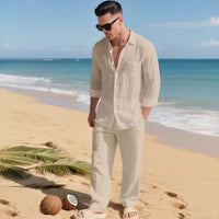 Malibu-Set™ aus Baumwoll-Leinen mit Raffiniertem Design in Beige