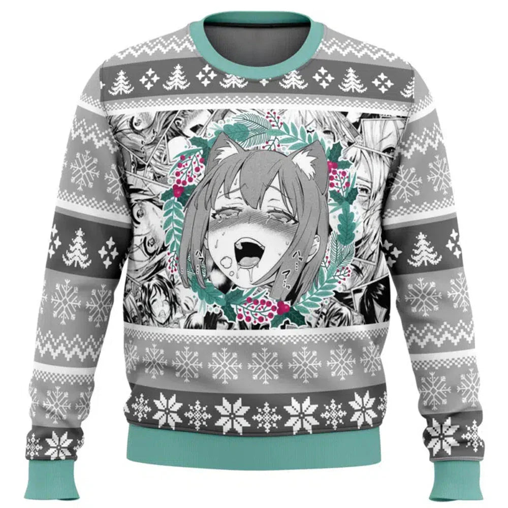Glen - Warmer Pullover mit Rundhalsausschnitt und 3d Weihnachten Anime Druck für Männer