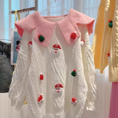 Hannes - Warmer Strickpullover mit Pop-Ausschnitt und Gehäkelten Weihnachtsfiguren für Frauen