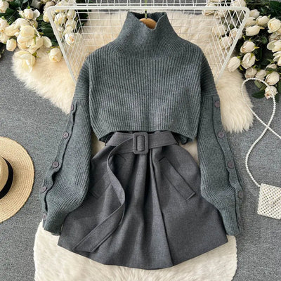Setina | Gestricktes Rollkragenpullover und Tailliertes Mini-Kleid 2-teiliges Set