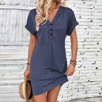 Audrey™ Kleid mit Lässiger Passform und V-Ausschnitt in Marineblau