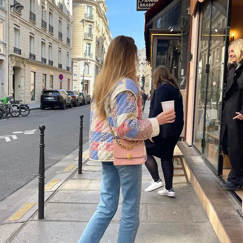 Harpij | Gewatteertes Patchwork-Jacke mit Blumen- und Gingham-Prints