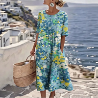 Kleid Florenne™ mit abstraktem Blumenmuster und weiter Passform in Blau