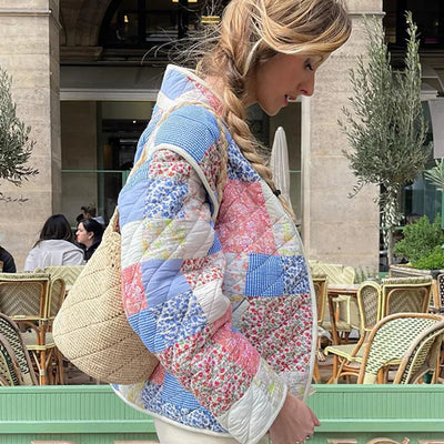 Harpij | Gewatteertes Patchwork-Jacke mit Blumen- und Gingham-Prints