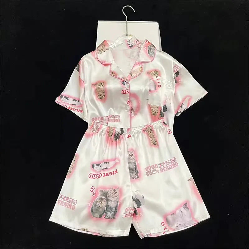 Susan - Seidennachtwäsche-Set mit Kurzärmeligem Oberteil und Shorts für Frauen