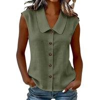 Celinea™ Baumwoll-Leinen-Bluse Mit Elegantem Kragen Und Vorderen Knöpfen in Grün