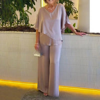 Mirelly™-Set aus Premium-Strick mit Asymmetrischem Oberteil und Eleganter Hose in Khaki