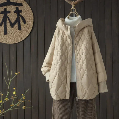 Gertrud- Warme Lässige Daunenjacke mit Kapuze
