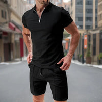 Pietro™ Premium-Strickset mit Struktur mit Zip-Poloshirt in Schwarz