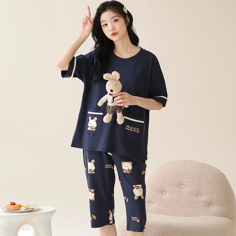 Guinevere- Gemütliches O-Neck Top und Pyjama für Damen