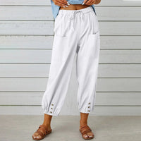 Kobe™ Baumwoll-Leinen-Hose mit Fronttaschen und verstellbarem Kordelzug in Weiß