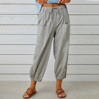 Kobe™ Baumwoll-Leinen-Hose mit Fronttaschen und verstellbarem Kordelzug in Grau