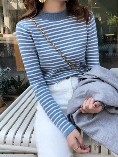 Silke - Gestreifter Pullover mit Schmaler Passform und Rundhalsausschnitt für Frauen