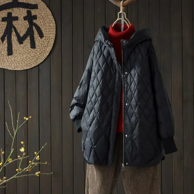 Gertrud- Warme Lässige Daunenjacke mit Kapuze