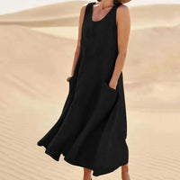 Tina™ - Sommer Leinenkleid in Schwarz