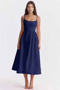 Evelyn | Damen Kleid Subtil Elegant Zeitlos Feminin Casual Modern in Dunkelblau