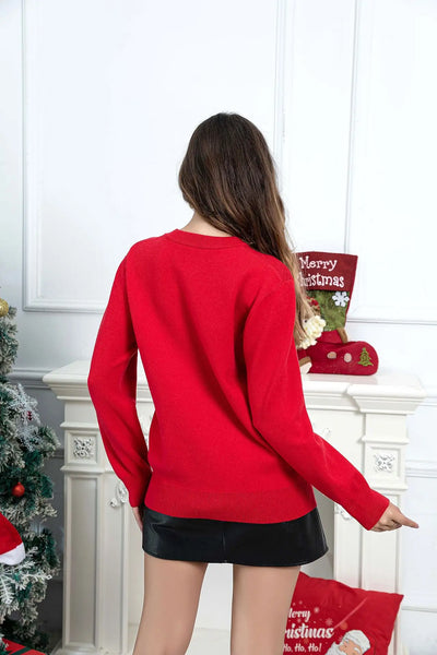Nadine - Jacquard-Strickpullover mit Rundhalsausschnitt und Santa-Patchwork für Frauen